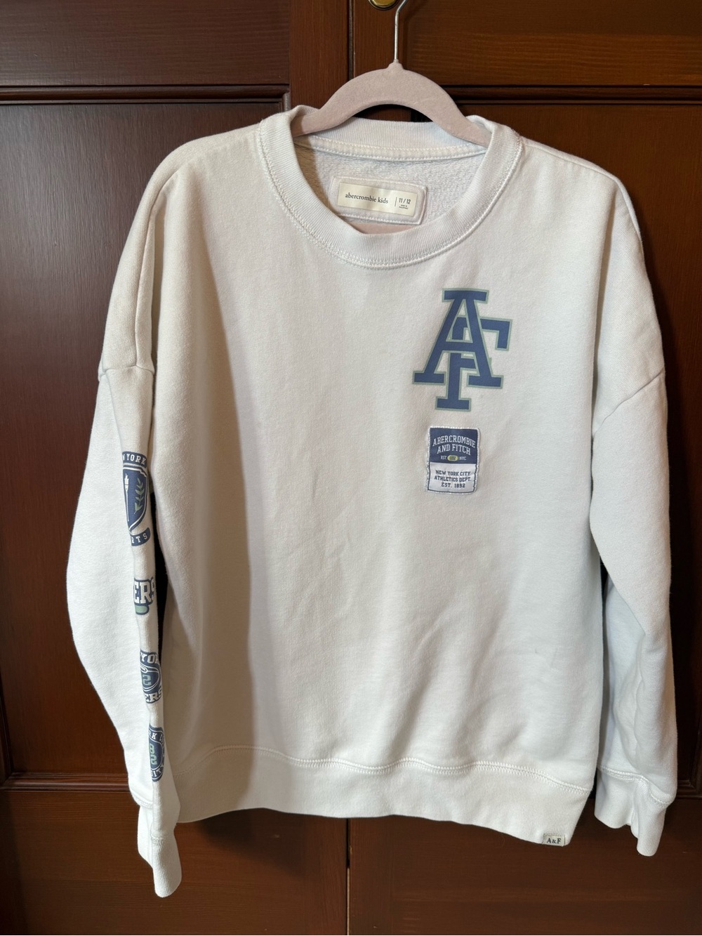 abercrombie kids Cream Sweatshirt with Blue Logo
